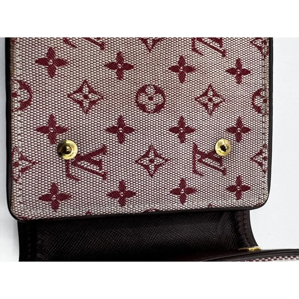 Louis Vuitton Monogram Mini Lin Red Canvas Compact Wallet Bifold Made in France - Picture 5 of 16